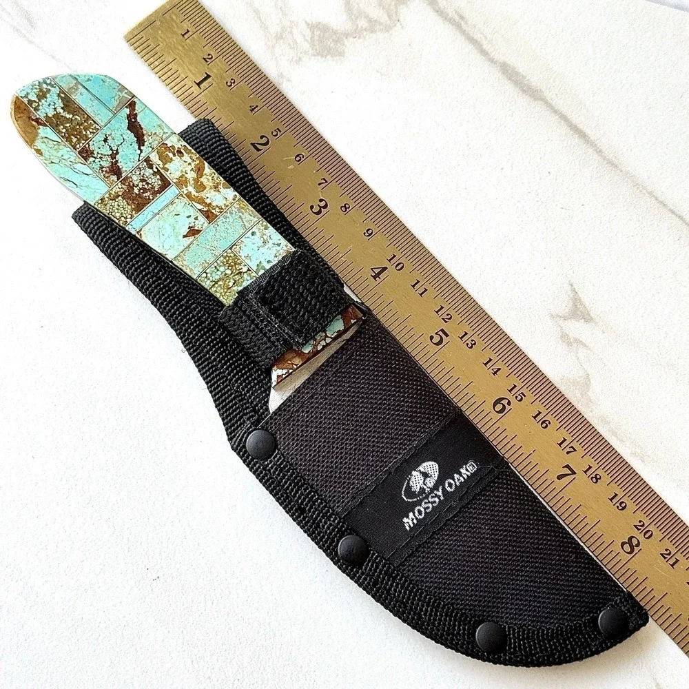 Native Amer Navajo Knife Number 8 Mine Turquoise Francisco Tanto Gut Hook Mosaic